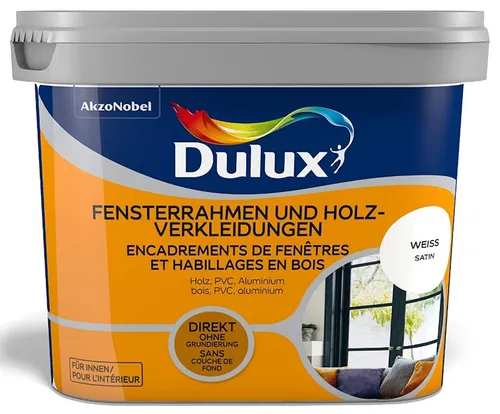 Dulux Fensterlack Türenlack 2in1 Holzfarbe Kunststofffarbe 750 ml Weiß seidengl.