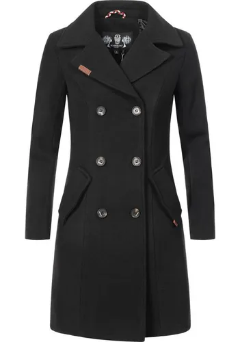 MARIKOO Damen Wollmantel Nanakoo Schwarz Gr. XXL - Eleganter Trenchcoat in Wollmantel-Optik mit Reverskragen, perfekt für stilvolle Herbst- und Winterlooks. Weiches Material und taillierte Passform bieten hohen Tragekomfort.