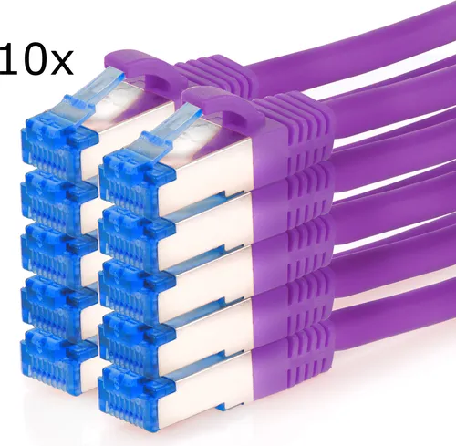 TPFNet 10er Pack 1m Cat.6A Patchkabel / Netzwerkkabel S/FTP 10GBit, violett