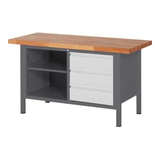 STIER Höhenverstellbare Werkbank Premium mit 3 Schubladen - Robuste Werkbank mit massiver Buchenplatte, 3 Schubladen für optimalen Stauraum und bis zu 100 kg Tragkraft. Ideal für Profis, die Wert auf Ergonomie und Langlebigkeit legen.