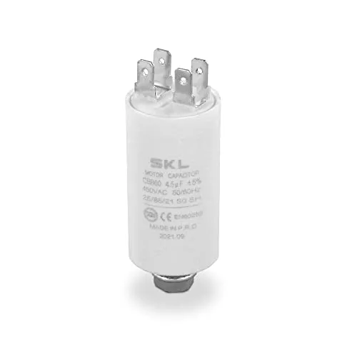 DL-pro Kondensator Motorkondensator 4,50µF 450V Ø30x57mm Universal mit 6,3mm AMP Steckfahnen und Befestigungsschraube M8 CBB60 Anlaufkondensator Motorstartkondensator für elektrische Hausgeräte