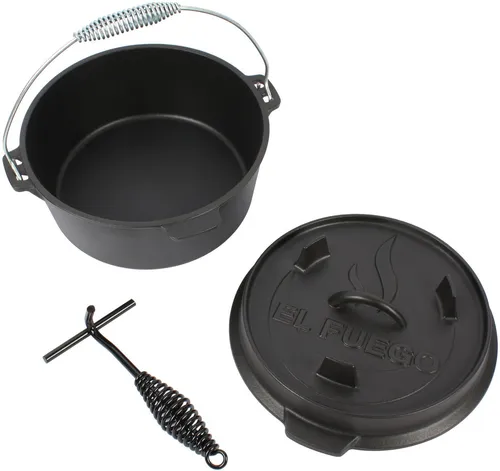 El Fuego Dutch Oven 9,0 L - Robuster Gusseisen Kochtopf - Grills - Kochen auf traditionelle Art mit 100% massivem Gusseisen für unvergleichlichen Geschmack. Ideal für rustikale Gerichte und Outdoor-Küche!
