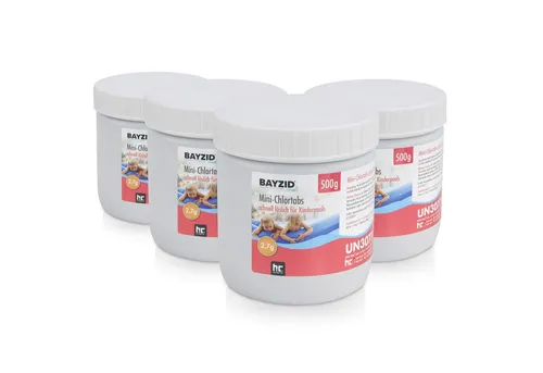 BAYZID® Mini Chlortabs 4x500g für kleine Pools - Hocheffiziente 500 g Chlortabletten für Pools, pH-neutral und rückstandsfrei. Ideal für Whirlpool- und Spa-Desinfektion, mit 56% Aktivchlor für sichere Badefreuden.