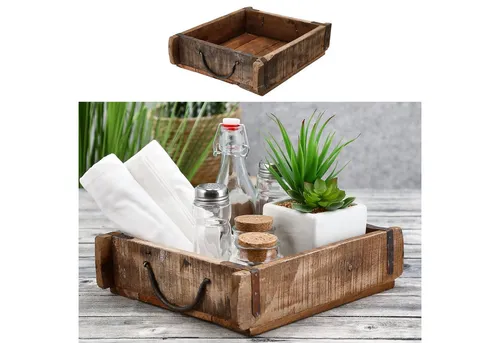 CEPEWA Holzkiste Holzkiste Ziegelform Altholz 30x25cm Upcycling Buche Metallhenkel