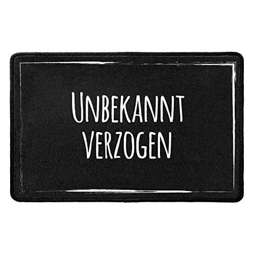 Pechkeks Fußmatte mit Spruch „Unbekannt verzogen. “ (Größe 67x43 cm; rutschfest, waschbar, schwarz)