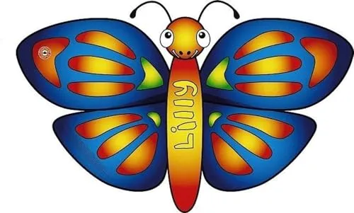 Paul Günther 1177 - Kinderdrachen Lilly mit Schmetterling Motiv, Einleinerdrachen aus robuster PE-Folie mit verstellbarer Drachenwaage, ab 4 Jahren mit Wickelgriff und Schnur, ca. 75 x 48 cm
