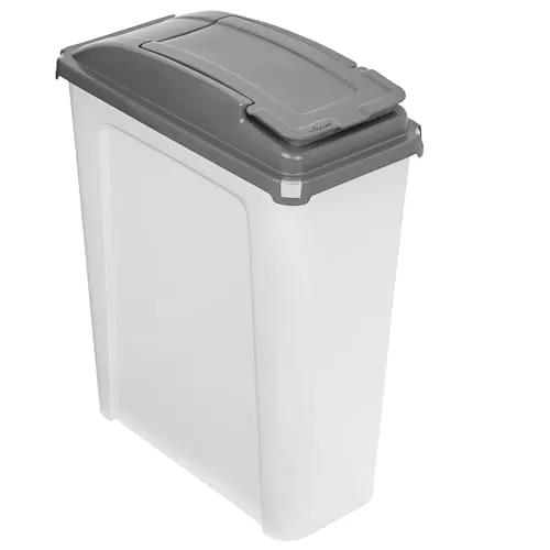 Hummelladen 25 Liter Mülltonne Klar-Grau Recyclingtonne 19x40x50cm mit abnehmbarem Klappdeckel - Schmal Küche Mistkübel Trash Bin Gelber Sack Groß Küchenabfalleimer Papiermülleimer