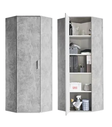 mokebo Mehrzweckschrank Der Lange Eckschrank - Bürostühle – Moderner Eckschrank in Betonoptik mit 4 variabel einsetzbaren Einlegeböden, ideal für Aktenschrank oder Schuhschrank, umweltfreundlich geliefert.