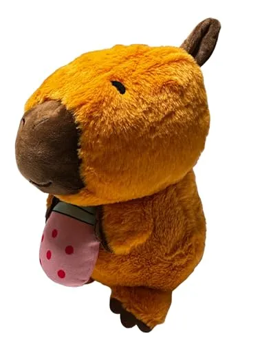 Soma Capybara Kuscheltier braun Figur Plüsch 24 cm Plüsch Capybara Bubble Tea rosa