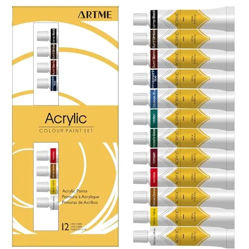 Artme Acrylfarben-Set 12-Farben-Tuben (12ml) Premium-Qualität Für Studenten Und Künstler, Satte Farbtöne