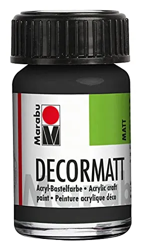 Marabu 14010039073 - Decormatt Acryl Schwarz 073, 15 ml, samtmatte Acrylfarbe auf Wasserbasis, cremig und farbintensiv, speichelfest, wetterfest, zum freien Malen und Schablonieren