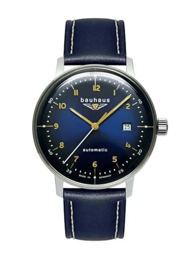 bauhaus Automatikuhr Automatik Blau – Elegante Armbanduhr für Männer - Armbanduhren mit mechanischem Uhrwerk und attraktivem blauen Sunray-Zifferblatt, wasserdicht bis 5 bar, perfekte Kombination aus Stil und Funktionalität.