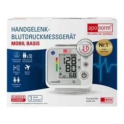 aponorm Mobil Basis Handgelenk-Blutdruckmessgerät - Präzises Handgelenk-Blutdruckmessgerät für eine einfache und zuverlässige Messung, ideal für den Alltag und rezeptfrei erhältlich.