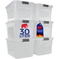PROREGAL® Aufbewahrungsbox mit Deckel 30-60 Liter - 6er Set - Aufbewahrungsboxen für Haushalt, Büro und Kinderzimmer. Mit 30 L pro Box, stabilen Clipverschlüssen und stapelbarem Design für optimale Ordnung und Platzersparnis.