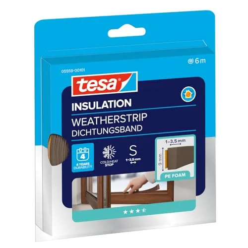 tesa tesamoll STANDARD I-Profil Fenster-Dichtungsband 9,0 mm x 6,0 m - Selbstklebendes Dichtungsband für Fenster, reduziert Zugluft und spart Energie. Einfache Montage und rückstandslos ablösbar – ideal für eine effiziente Abdichtung.