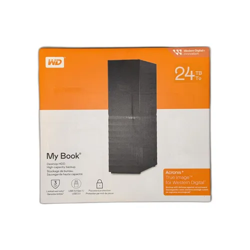 WD My Book 24 TB USB 3.0 Festplatte mit Passwortschutz - Externe Festplatten mit 24 TB Speicher, ideal für die sichere Archivierung von Daten mit Passwortschutz und Hardwareverschlüsselung – perfekt für Home Office und mehr.
