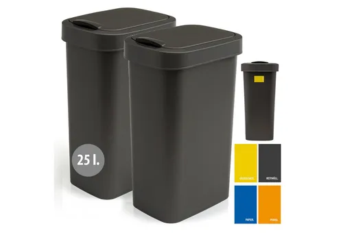 Hausfelder Mülleimer 25 Liter - 2er Set mit Klapp- und Schwingdeckel - Mülleimer für große Haushalte und Büros, mit praktischem Klappschwingdeckel für komfortable Müllentsorgung. Hergestellt in Deutschland aus robustem, BPA-freiem Kunststoff.