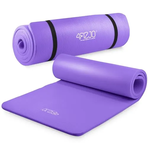 4FIZJO Fitnessmatte mit Tragegurt, Abm. 180x60 cm, Dicke 1,5 cm, NBR-Schaumstoff, Rutschfest, Komfort, In & Outdor, Pilatesmatte, Yoga Matte, Sportmatte, Gymnastikmatte, Trainingsmatte, Violett