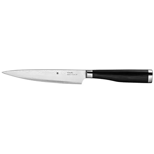 WMF Yari Allzweckmesser 27,5 cm - Kochmesser aus 67 Lagen japanischem Spezialklingenstahl, rostfrei und säurebeständig. Ergonomischer Griff aus Pakkaholz für optimale Handhabung und langanhaltende Schärfe durch spitzen Schneidwinkel.
