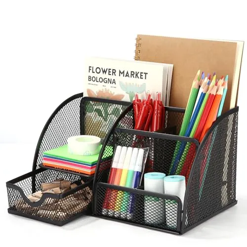 Zawaer Schreibtisch Organizer Büro, Mesh Metall Bürobüro zubehör, Sortierfächer für Stift, Hefter, Stiftehalter Ordnerklammern, Haftnotizen, Schreibutensilien, Platzsparendes Büroorganizer