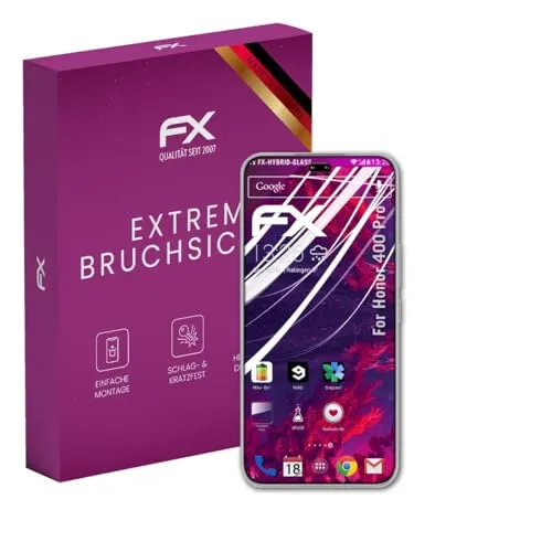 atFoliX Glasfolie kompatibel mit Honor 400 Pro Displayfolie, 9H Hybrid-Glass FX Schutzpanzer Folie