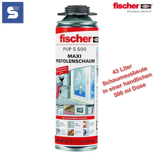 fischer Maxi Pistolenschaum PUP S 500 ml | PU Bauschaum Füllschaum Montageschaum