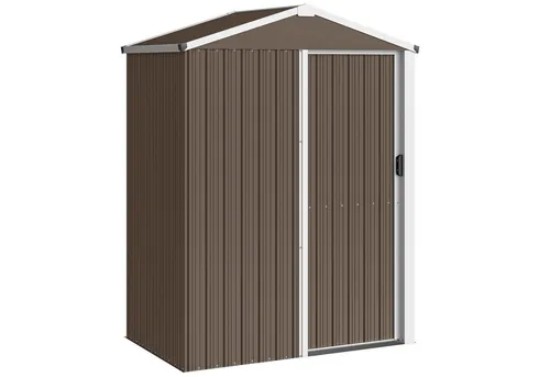 furnicato Garten-Geräteschrank Metall 136B x 87T x 179H cm in Braun - Robustes Metall Gartenhaus mit abschließbarer Schiebetür und geneigtem Dach. Bietet sicheren Stauraum für Werkzeuge und schützt vor Witterungseinflüssen. Ideal für kleine Flächen im Garten.