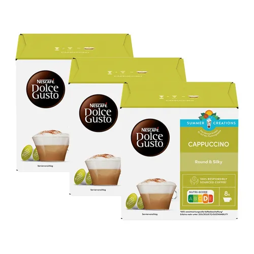 Nescafé Dolce Gusto Cappuccino - 48 Kapseln für perfekten Kaffeegenuss - Erleben Sie den italienischen Kaffee-Klassiker mit aromatischem Espresso und cremigem Milchschaum. Blitzschnelle Zubereitung für 24 Portionen Genuss zu Hause oder im Büro.