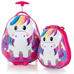 Heys Kinderkoffer Kids mit 2 Rollen aus Polycarbonat - Robuster Trolley mit praktischem Tragegriff und Kreuzpackgurt, ideal für kleine Reisende. Inklusive Rucksack mit Rückenpolster für zusätzlichen Komfort.