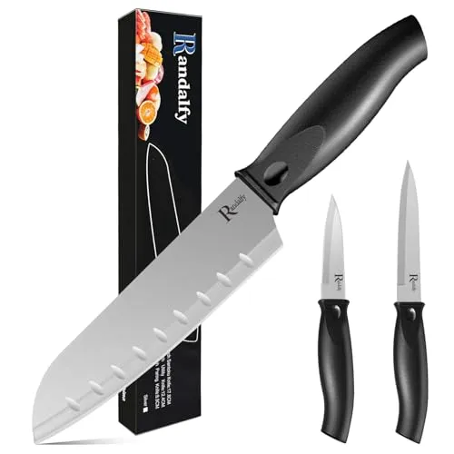 3-teiliges Messerset, ultrascharfe Kochmesser aus Edelstahl mit Santoku, Allzweckmesser und Schälmesser für Obst, Gemüse und Tomaten – beliebte Küchenkollektion für die ganze Familie (silber)