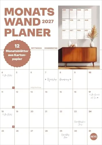 Monats-Wandplaner monochrom 2027 - 12 einzelne Blätter zur individuellen Nutzung: Jahresplaner mit zwölf losen Kalenderblättern. Neutrale ... Zuhause. Wandkalender im Format 21 x 29,7 cm