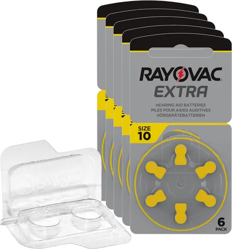 Rayovac Extra Advanced Hörgerätebatterien PR70 gelb 10 + Box für 2 Zellen 30