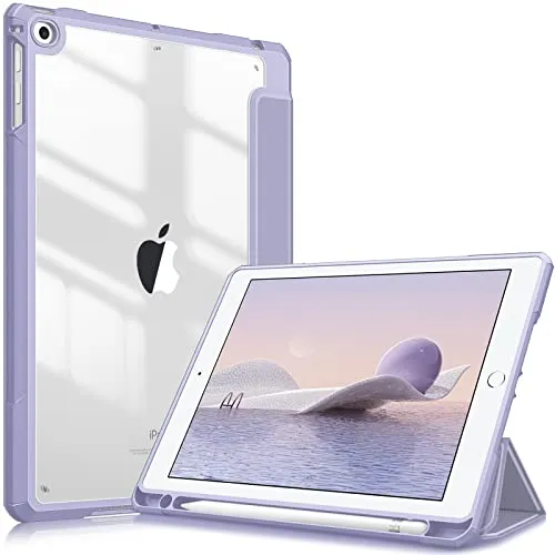 Fintie Hybrid Hülle mit Stifthalter für iPad 6./5. Generation 2018/2017, iPad Air 2/Air 1. Gen 9.7 Zoll - Stoßfeste Schutzhülle mit transparenter Hartschale auf der Rückseite Violett