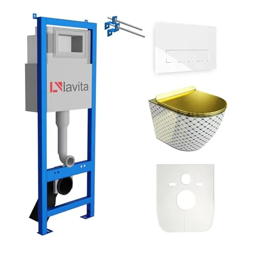 Lavita LAV 101 Komplettset: Vorwandelement & Spülrandloses WC SOFI SLIM CHECKED GOLD