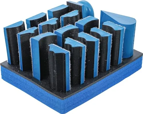 BGS 74365 Klett-Schleifblock-Satz 16-tlg. - Schleifklötze für verschiedene Oberflächen in der Automobil- und Möbelindustrie, ideal für unregelmäßige Ebenen und Kanten. Flexibel einsetzbar mit Klettauflage für schnelles Arbeiten.