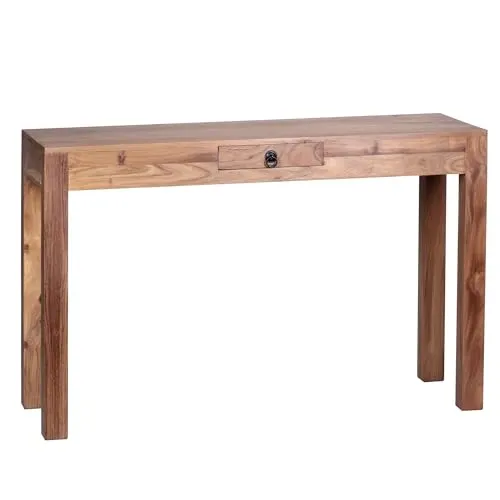 FineBuy Konsolentisch Massivholz mit Schublade - Massivholz Konsole 120 x 40 cm, ideal als vielseitiger Ablagetisch im Wohn- und Essbereich, handgefertigt und einzigartig durch natürliche Holzmaserung.