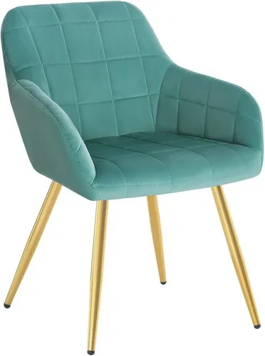 WOLTU Esszimmerstuhl mit Armlehnen - Türkis Samt & Goldene Metallbeine - Eleganter Esszimmerstuhl mit ergonomischer Rückenlehne und komfortabler Samtpolsterung. Ideal für Esszimmer, Wohnzimmer oder Home Office. Stabil und langlebig, mit Bodenschonern für einen kratzfreien Fußboden.