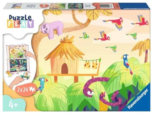 Ravensburger Kinderpuzzle Puzzle&Play 05593 - Dschungelabenteuer - 2x24 Teile Puzzle für Kinder ab 4 Jahren