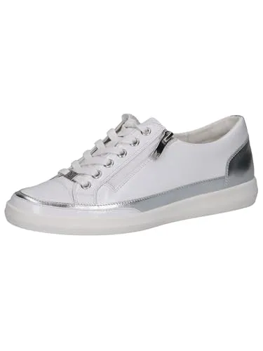 CAPRICE Damen Sneaker flach aus Leder mit Reißverschluss, Weiß (White/Silver) - Damen-Sneaker mit AIRMOTION Sohlentechnologie für optimale Luftzirkulation und federnden Komfort. Ideal für den Freizeit-Look und höchste Tragekomfort im Alltag.