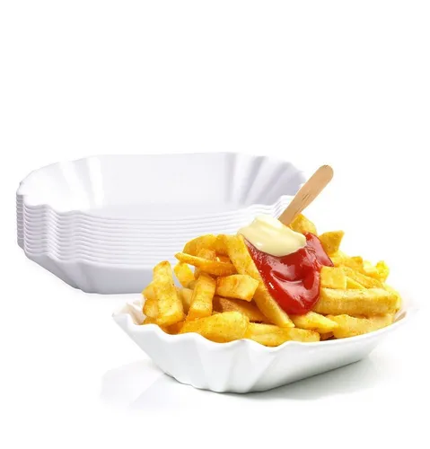 BigDean 12er Set Pommesschale aus Porzellan 19,5 cm - Weiß - Snackschalen & Dipschalen aus hochwertigem Porzellan, stapelbar und spülmaschinenfest, ideal für Pommes, Currywurst und Fingerfood. Perfekt für Zuhause oder Gastronomie.