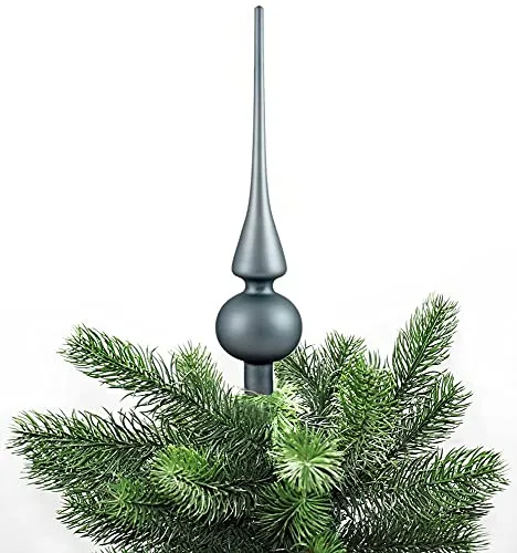 JACK Christbaumspitze Echt Glas 26 x 6 cm Matt Glanz Weihnachtsbaum Spitze Baumspitze Christbaumschmuck Deko, Farbe:Blue Stone Matt