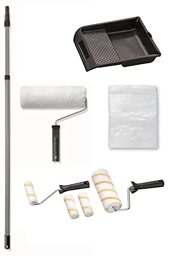 BODENMEISTER Malerset Farbroller Set Wandfarbe Streichset Renovierungsset mit Teleskopstange