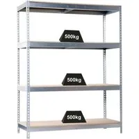 Proregal Schwerlastregal Silber, 210x200x45 cm - Robustes Schwerlastregal für Werkstatt und Lager mit 4 verstellbaren Holzböden, bis zu 500 kg Traglast pro Ebene und 5 Jahren Garantie. Einfache Montage dank Stecksystem.