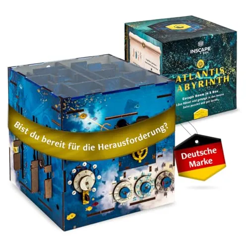 INSCAPE Atlantis Labyrinth - Rätselbox für spannende Escape Room Abenteuer - Entdecke die INSCAPE Rätselbox für kreative Denkspiele! Ideal für Erwachsene und Kinder, sorgt sie für 90-150 Minuten Rätselspaß. Perfekt als Geschenk und mehrfach verwendbar – platziere kleine Überraschungen darin!
