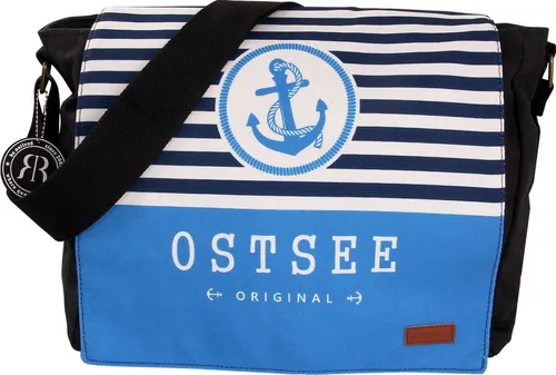 Robin Ruth Umhängetasche - Stylische Baumwolltasche in Schwarz und Hellblau - Umhängetasche aus 70% Baumwolle und 30% Polyester, ideal für Damen. Die Robin Ruth Ostsee-Kollektion vereint Stil und Funktionalität mit einem praktischen Magnetverschluss.