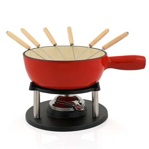 BBQ-Toro Gusseisen Fondue Set für 6 Personen - Fondueset für gesellige Abende, ideal für Käse-, Schoko- oder Fleischfondue. Der gusseiserne Topf sorgt für gleichmäßige Hitze und ist auf allen Herdarten verwendbar.