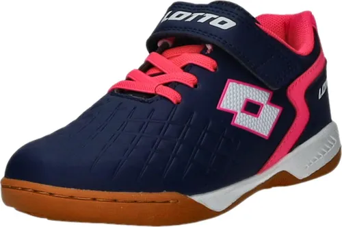 Lotto Dasher K Sneaker, Navy/FR.PINK, 26 EU - Sneaker für Kinder mit elastischer Schnürung und Klettverschluss, ideal für den Schul- und Hallensport, mit nichtfärbender Sohle und sportlichen Details.