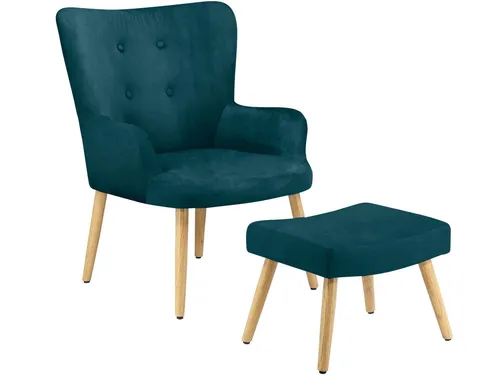 loft24 Sessel Cora (Set, 2-St), Ohrensessel mit Hocker, Armsessel, Stoffbezug, Fernsehsessel