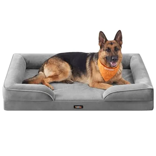 Feandrea Orthopädisches Hundebett, 122 x 85 cm, Taubengrau | Komfortabel & pflegeleicht