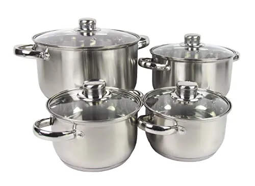 Hochwertiges 8-teiliges Topfset „Berlin“ - Kochtöpfe für alle Herdarten, inklusive Füllstandsanzeige. Ideal als Geschenk zur Einweihung oder besonderen Anlässen. Spülmaschinenfest und aus hochwertigem Edelstahl mit dicken Thermoboden für optimale Wärmeleitung.